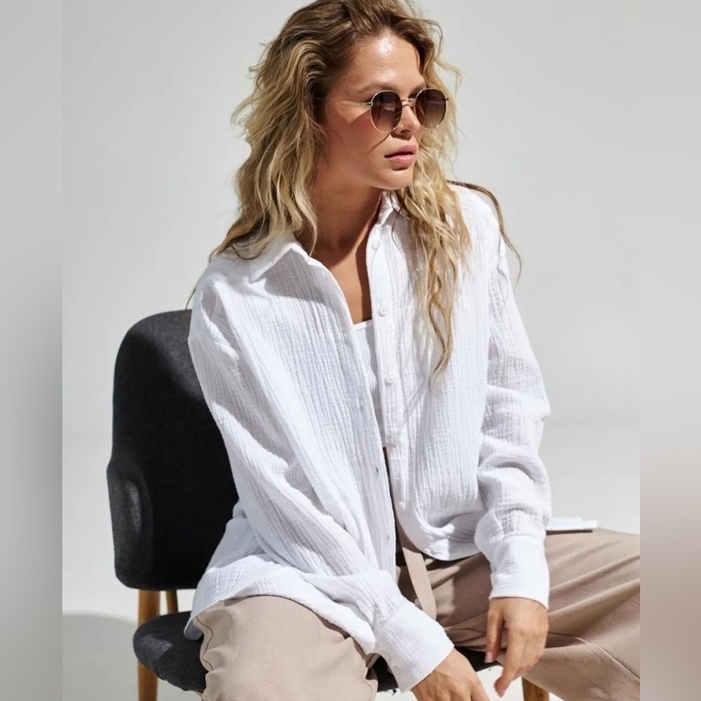 COTTON Textured Collared Neck Long Sleeve Shirt